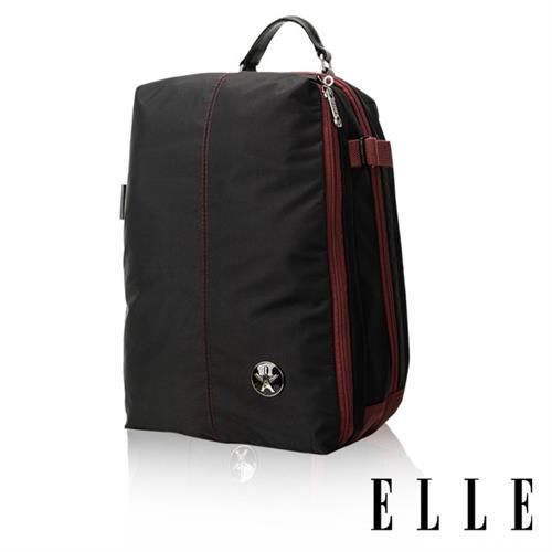 【ELLE HOMME】時尚巴黎風格12吋筆電扣層輕量防潑水休閒後背包(黑色EL83840-02)