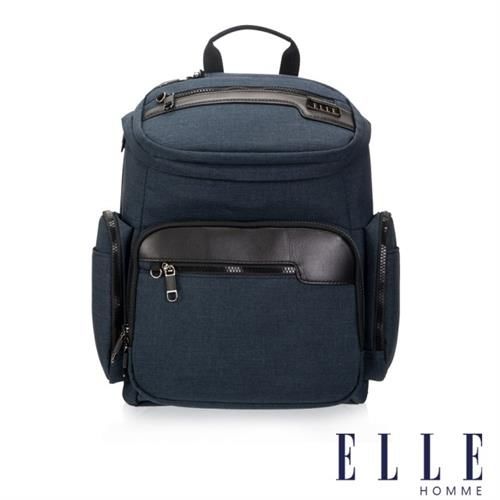 【ELLE HOMME】精湛優雅紳士風範13吋筆電扣層極致機能後背包(深藍色EL83832-08)