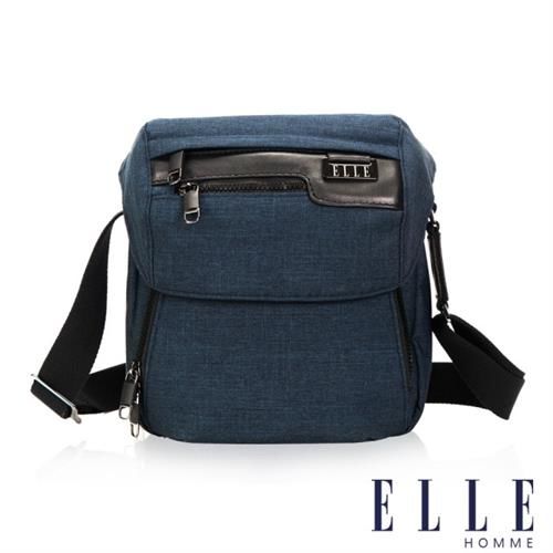 【ELLE HOMME】精湛優雅紳士風範 IPAD扣層直式掀蓋休閒側背包(深藍色EL83461-08)