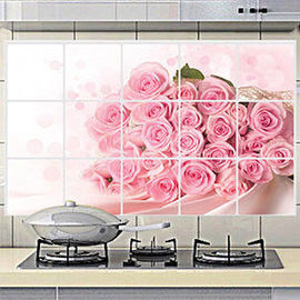窩自在★廚房清潔高檔鋁箔防油貼紙防油牆貼-粉紅玫瑰-行動