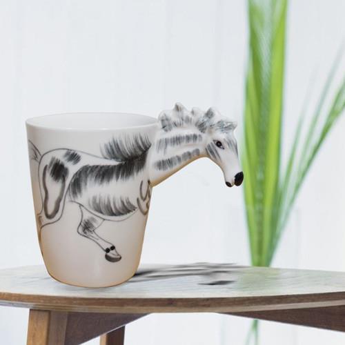 3D動物造型手繪風陶瓷杯- 蒙古馬(350ml)