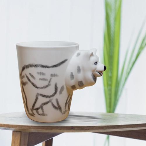 3D動物造型手繪風陶瓷杯- 白狼(350ml) 