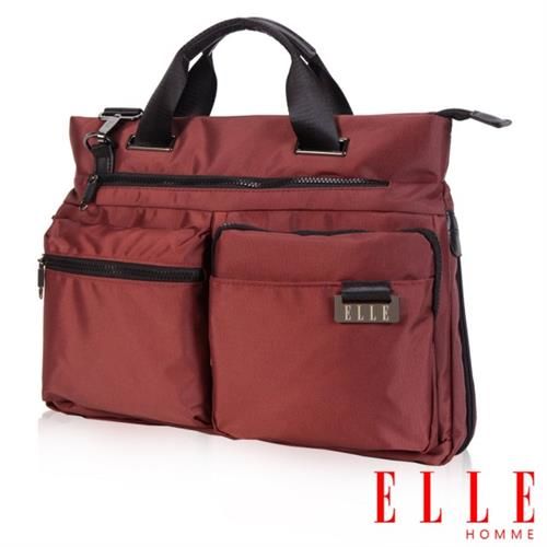 【ELLE HOMME】時尚公事包搭配皮革IPAD/13吋筆電置物層側背手提款(酒紅EL82303A-80)