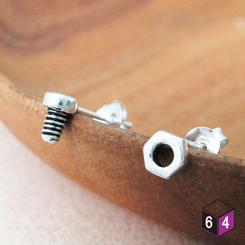 ART64 耳環 機械螺絲 925純銀耳環 龐克風型男
