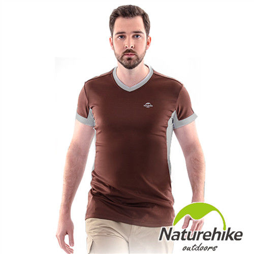 【Naturehike-NH】速乾排汗V領短袖機能服-男款(巧克力棕)