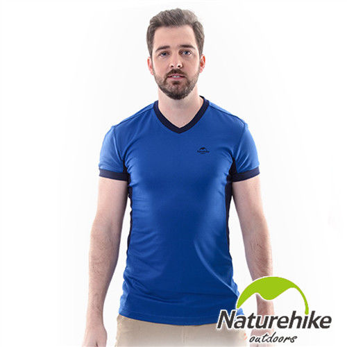 【Naturehike-NH】速乾排汗V領短袖機能服-男款(深海藍)