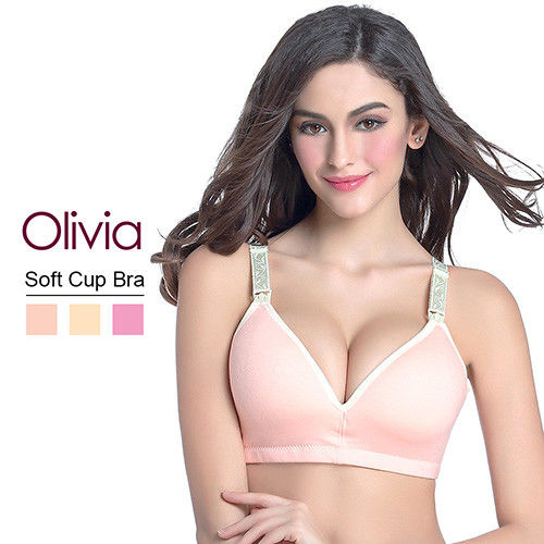 【Olivia】3D無鋼圈無痕上開扣式舒適棉質哺乳內衣(粉橘色)