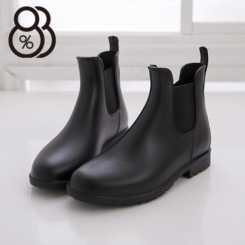 【88%】素面簡約質感霧面雨鞋雨靴 鬆緊帶穿脫方便(黑色)
