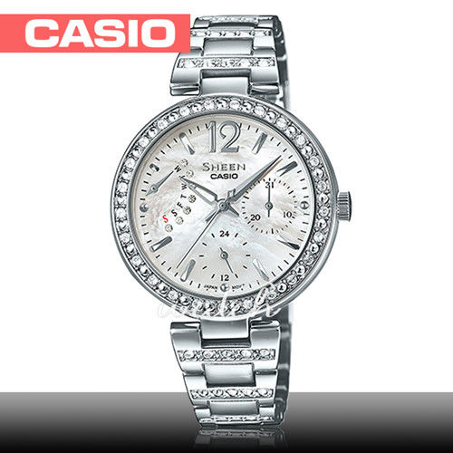 【CASIO 卡西歐 SHEEN 系列】閃耀奢華高質感晶鑽錶款_三眼不鏽鋼女錶(SHE-3043D)