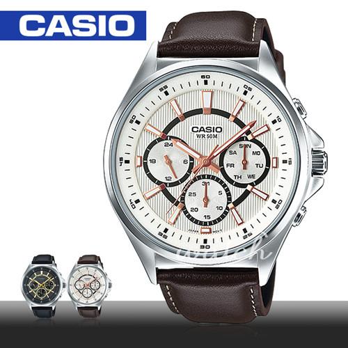 【CASIO 卡西歐】商務型錶款_皮革三眼指針型男錶(MTP-E303L-7A)