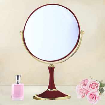 【幸福揚邑】8吋超大歐式時尚梳妝美容化妝放大雙面桌鏡圓鏡-酒紅