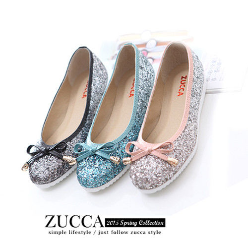ZUCCA【Z-5702】華麗亮片金屬朵結增高包鞋-綠色/黑色