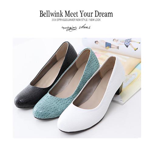 bellwink【B9310】古典編織感圓頭低跟包鞋-綠色/黑色/白色