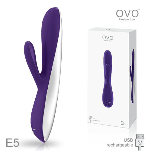 德國OVO E5 貝兒 7段變頻 多功能 雙叉 震動按摩棒 充電式 紫