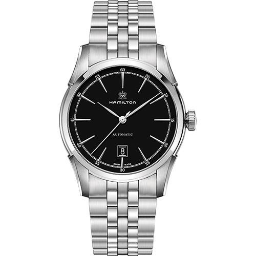 HamiltonCLASSIC紳士大三針機械腕錶-黑x銀/24mmH42415031