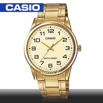 【CASIO 卡西歐】送禮首選 燦金時尚 指針型不鏽鋼 石英男錶(MTP-V001G-9B)