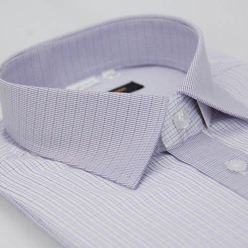 【金安德森】紫色格紋變化領窄版短袖襯衫