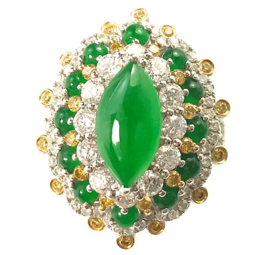 【森茂珠寶】緬甸天然翡翠A貨 老坑鑲鑽戒指 C895