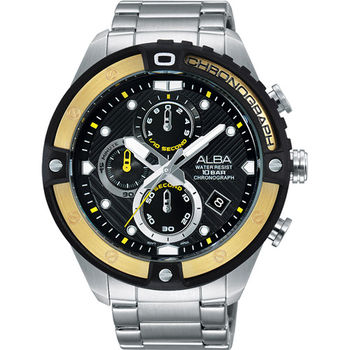 【ALBA】ACTIVE 夏日雙材質錶圈計時腕錶-黃VD57-X071Y(AM3324X1)