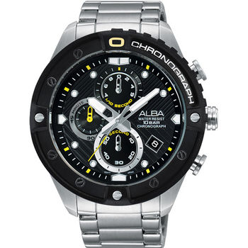 【ALBA】ACTIVE 夏日雙材質錶圈計時腕錶-黑VD57-X071D(AM3323X1)