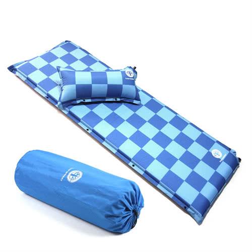 TreeWalker 加大加厚6cm可拆枕自動充氣睡墊-藍色方格