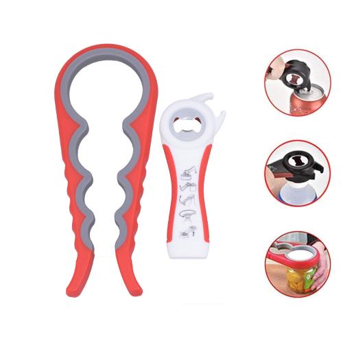 【PUSH!】廚房用品多尺寸四卡位防滑開蓋器開罐器擰蓋器 開瓶器炫彩型2件套D55