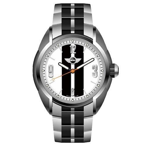 【MINI Swiss Watches】簡約英倫風範運動計時鋼帶腕錶-白x黑(MINI-77)