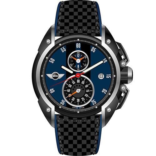 【MINI Swiss Watches】英倫風範運動計時腕錶-藍x黑(MINI-13)