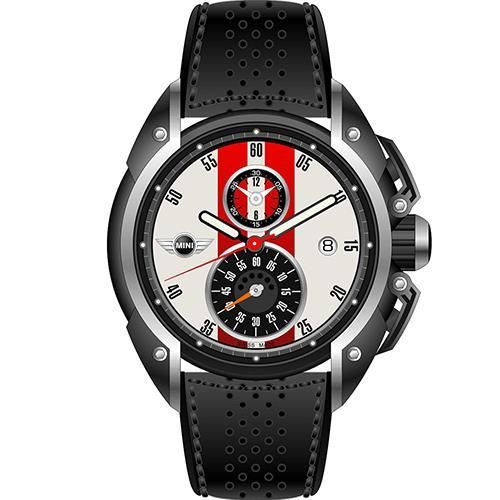 【MINI Swiss Watches】英倫風範運動計時腕錶-黑x白x紅(MINI-14)