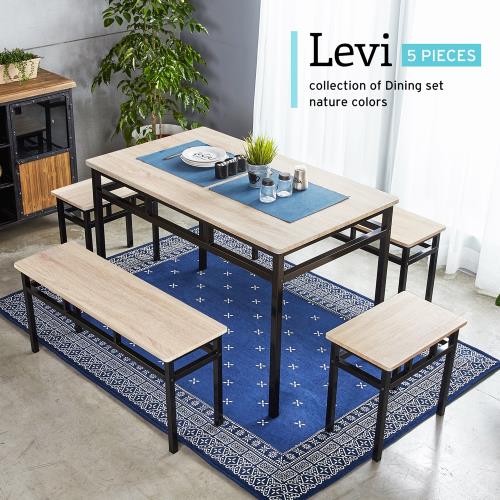 【H&D】LEVI李維工業風個性鐵架餐桌椅組-5件式