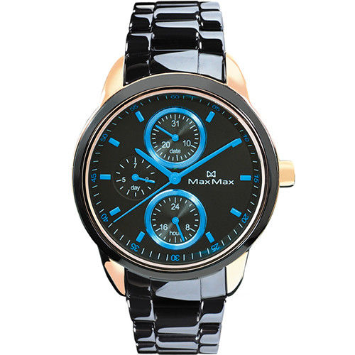 【Max Max】時下潮流三眼時尚腕錶-黑藍/37mm(MAS7003S-7)