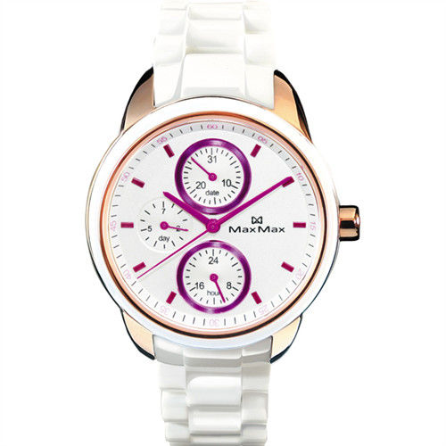【MaxMax】耀眼蜜糖時尚精密陶瓷腕錶-紫x白(MAS7003S-6)