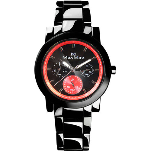 【MAX MAX】時尚科技感精密陶瓷中性錶-黑X紅(MAS50803J-B4)