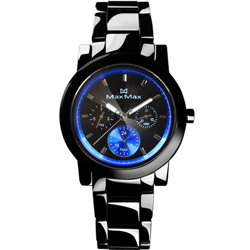 【MAX MAX】時尚科技感精密陶瓷中性錶-黑X藍(MAS50803J-B3 )