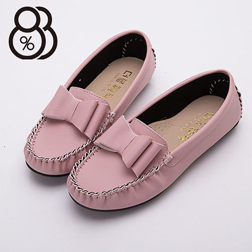 【88%】台灣製 蝴蝶結舒適皮革材質 圓頭包鞋 豆豆鞋 3色