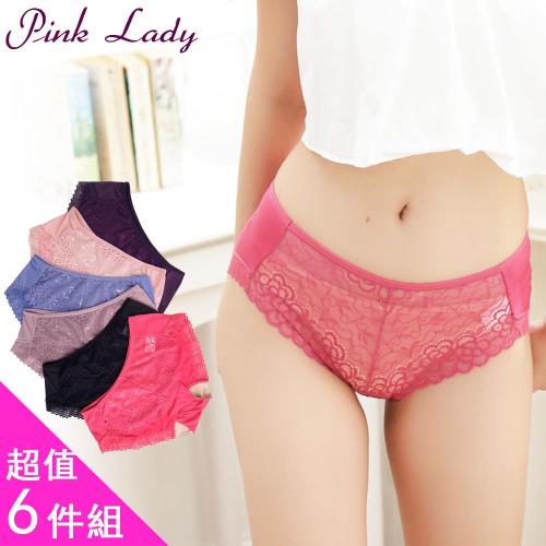 【PINK LADY】100%蠶絲底褲 小花朵蕾絲~中低腰內褲 8015(6件組) 