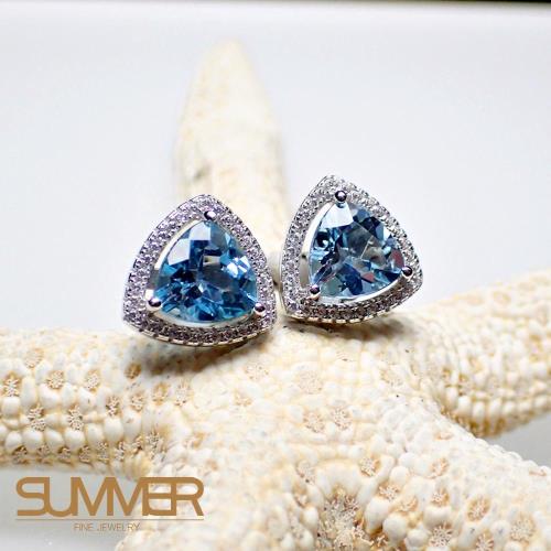 SUMMER寶石  天然《藍色拓帕石》設計款耳環 (P2-13)
