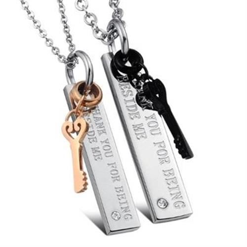 【米蘭精品】鈦鋼項鍊情侶對鍊(一對)高雅氣質心的鑰匙2色73cl20