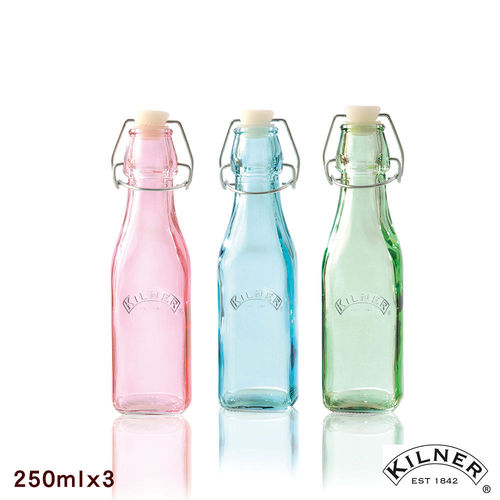 【KILNER】扣式密封玻璃瓶/醬料瓶 250ml(繽紛三入組)