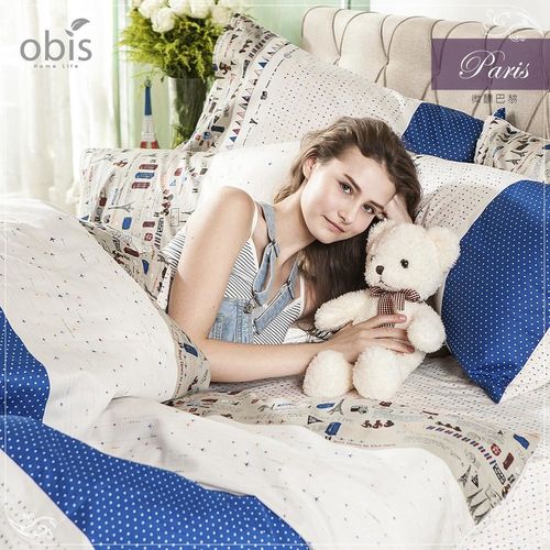 【obis】100%純棉雙人加大6X6.2尺床包兩用被組-微醺巴黎