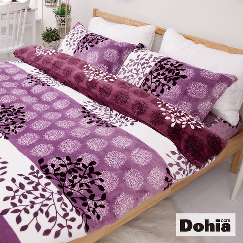 Dohia《紫葉風華》雙人加大四件式超柔法蘭絨兩用被鋪棉床包組