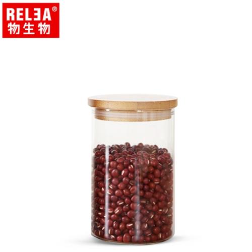 RELEA物生物 450ml竹蓋長筒耐熱玻璃儲物罐 