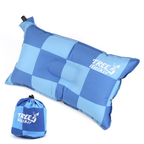 TreeWalker 舒適自動充氣枕頭-藍色方格