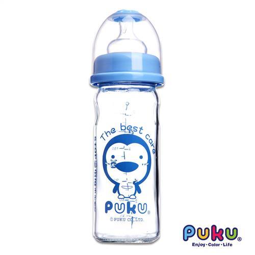 PUKU藍色企鵝 寬口玻璃奶瓶230cc(水色)