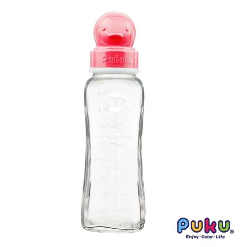 PUKU藍色企鵝 卡哇伊玻璃奶瓶-240cc(粉色)