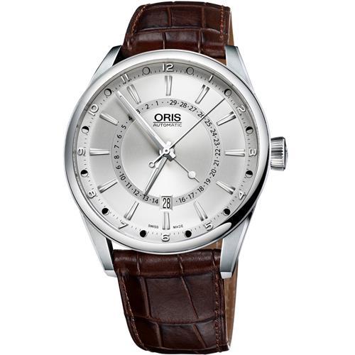 Oris Artix 指針式月亮周期腕錶-銀x咖啡/41mm 0176176914051-0752180FC