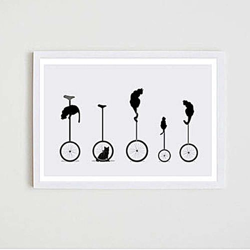 【摩達客】西班牙知名插畫家Judy Kaufmann藝術創作海報掛畫裝飾畫-貓騎單輪 (附Judy本人簽名)(含木框)