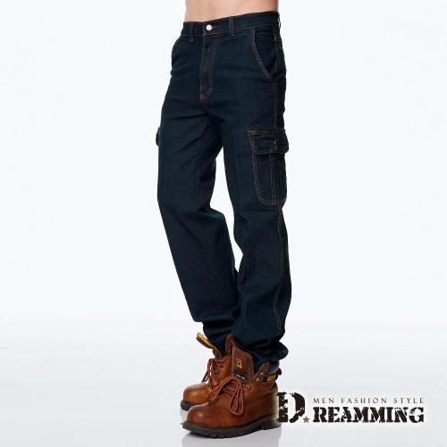 【Dreamming】美式伸縮多口袋直筒牛仔工作褲(黑色)