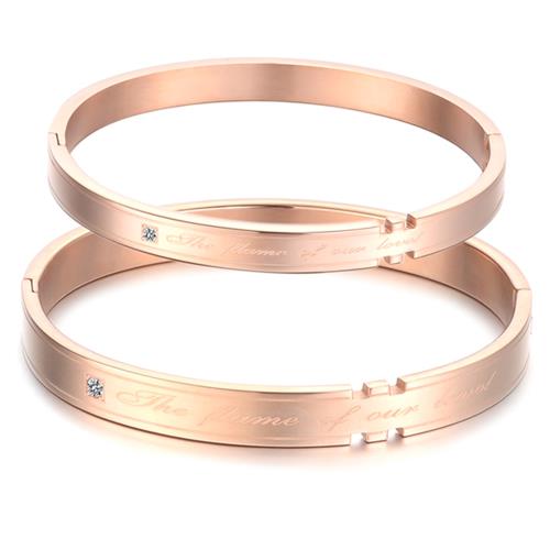 【I.Dear Jewelry】 永恆情人-西德鋼-玫瑰金LOVE鑲鑽鈦鋼情侶手環(對環組)