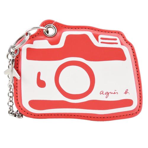 agnes b. 相機圖案皮革吊飾(紅)